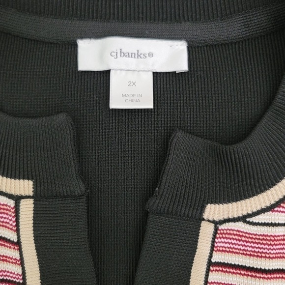 CJ Banks Women's Open Front Cardigan Black w/Red/Cream Panels on Front Size 2X - Picture 5 of 11